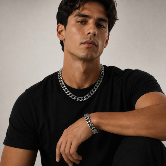 Vesta Iron Clad 14mm Pure Titanium Cuban Link Chain & Bracelet Set