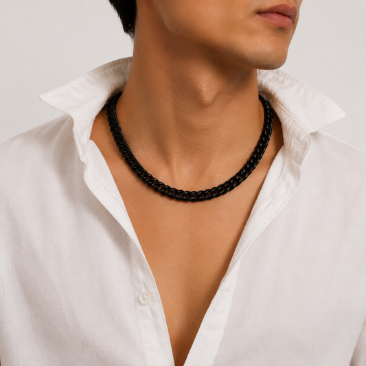 Vesta 10mm Black PVD Titanium Cuban Chain Necklace