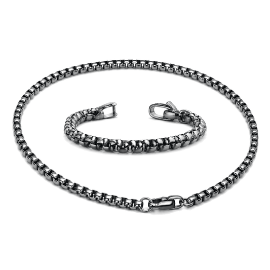 Vesta 7mm Pure Titanium Box Chain Necklace & Bracelet Set