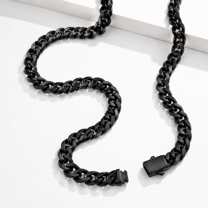 Vesta 10mm Black PVD Titanium Cuban Chain Necklace