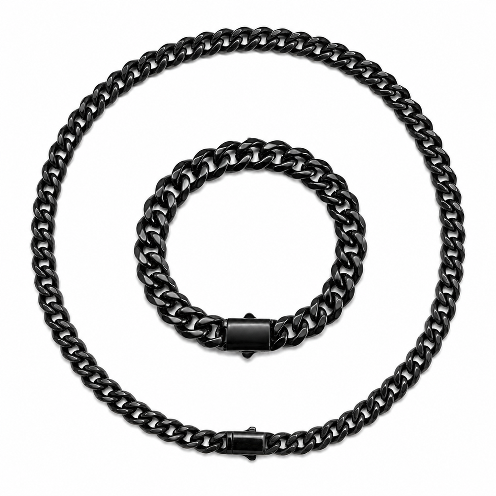 Vesta 10mm Black PVD Titanium Necklace & Bracelet Set