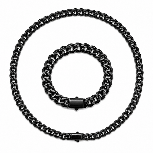 Vesta 10mm Black PVD Titanium Necklace & Bracelet Set