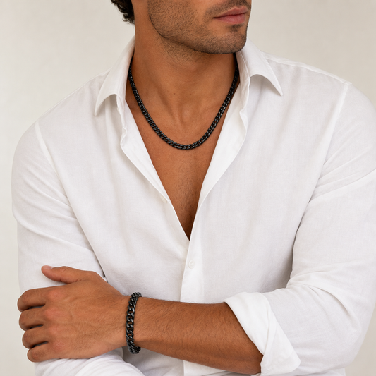 Vesta 10mm Black PVD Titanium Necklace & Bracelet Set