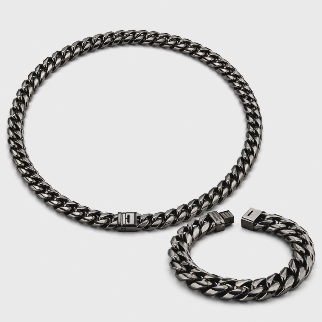 Vesta Iron Clad 14mm Pure Titanium Cuban Link Chain & Bracelet Set