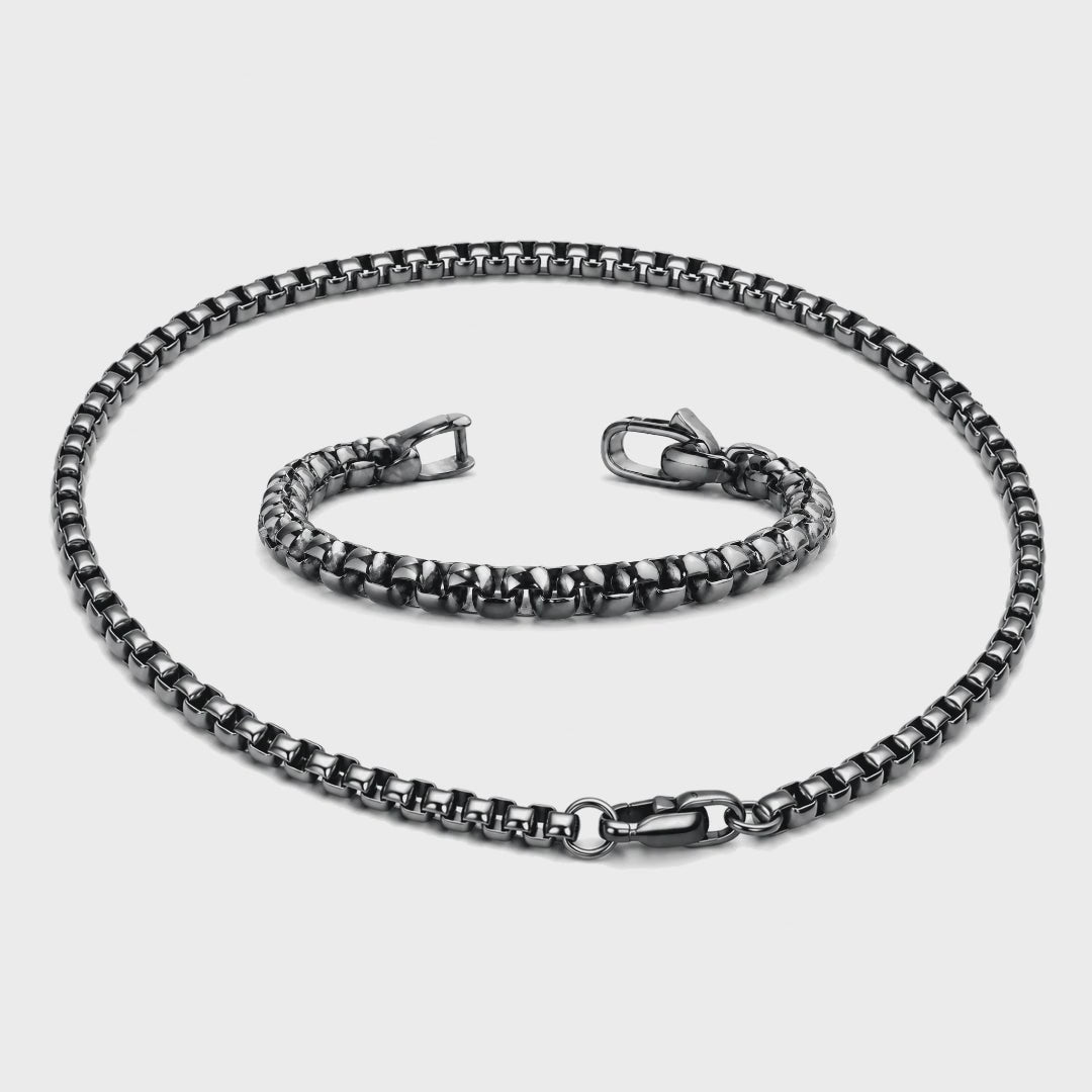 Vesta 7mm Pure Titanium Box Chain Necklace & Bracelet Set
