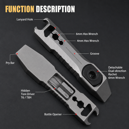Vesta Titanium EDC Pry Bar Multi-Tool with Ratchet and Torx Bits