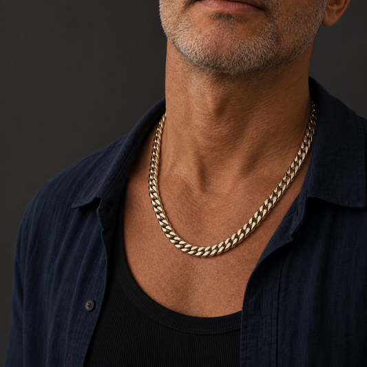 Vesta 10mm champagne gold-tone PVD titanium necklace - male model wearing