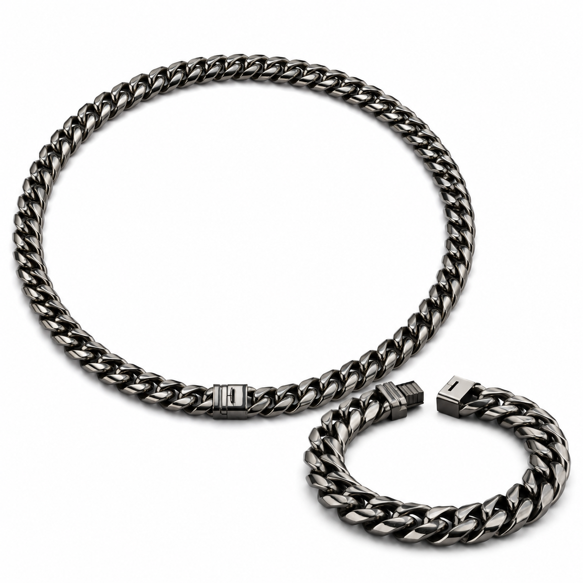Vesta Iron Clad 14mm Pure Titanium Cuban Link Chain & Bracelet Set