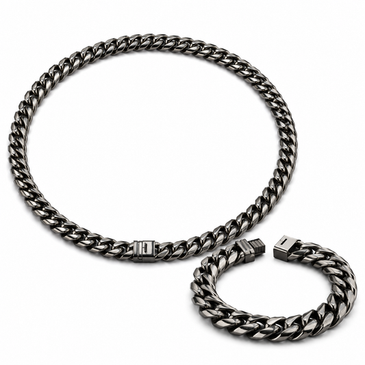 Vesta Iron Clad 14mm Pure Titanium Cuban Link Chain & Bracelet Set